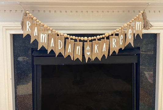 Rustic Wood Bead Garland with Tassels – Ramadan and Eid Decor – Islamic Home Decoration