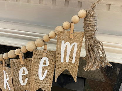 Rustic Wood Bead Garland with Tassels – Ramadan and Eid Decor – Islamic Home Decoration