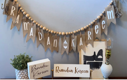 Rustic Wood Bead Garland with Tassels – Ramadan and Eid Decor – Islamic Home Decoration
