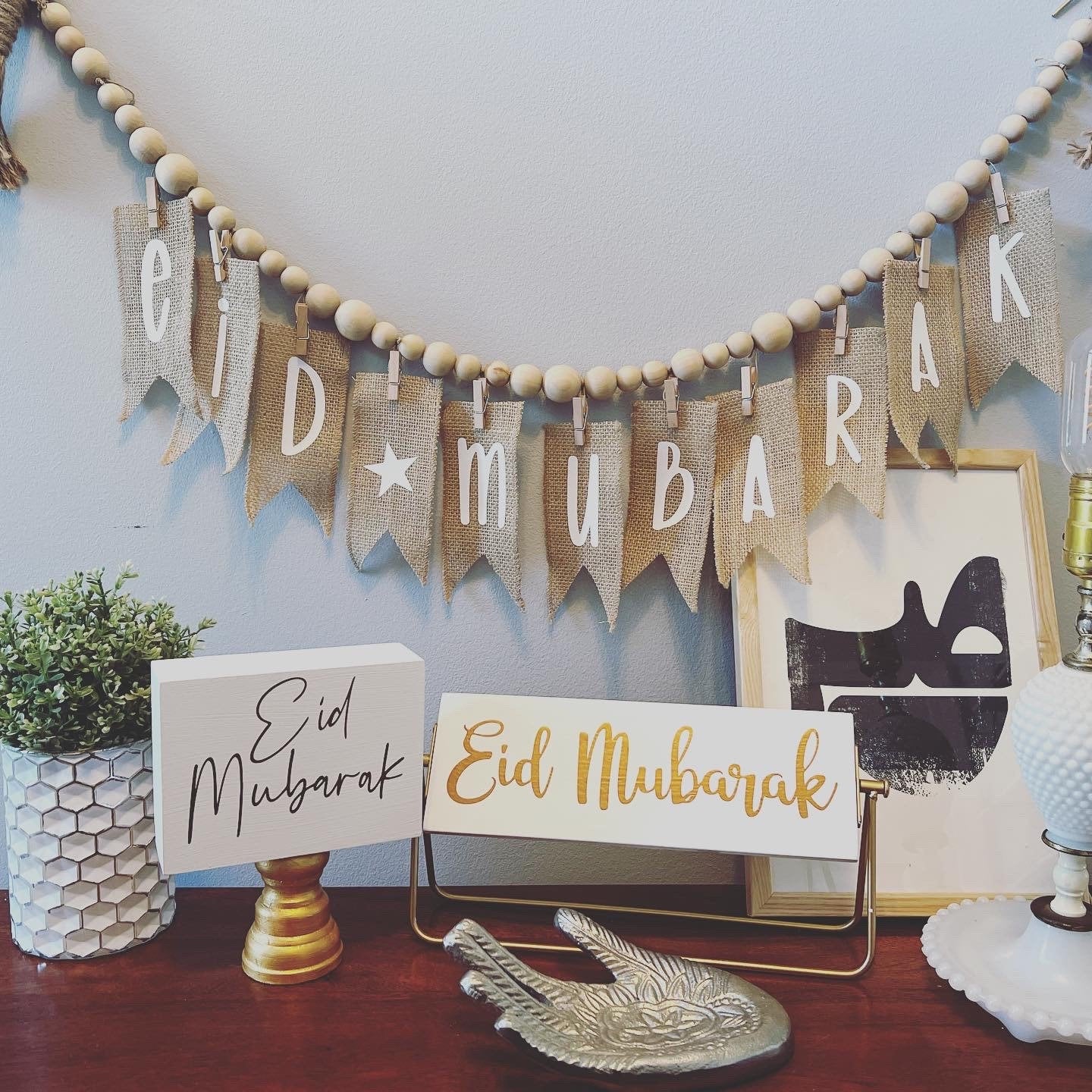 Rustic Wood Bead Garland with Tassels – Ramadan and Eid Decor – Islamic Home Decoration